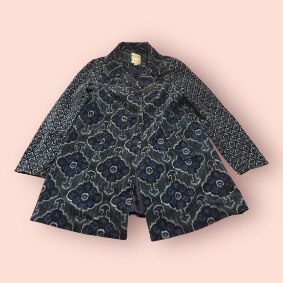 Elevenses Stunning Unique Coat Womens 6 Multi Ikat Velour Stretch Notch Lapel - Picture 1 of 10